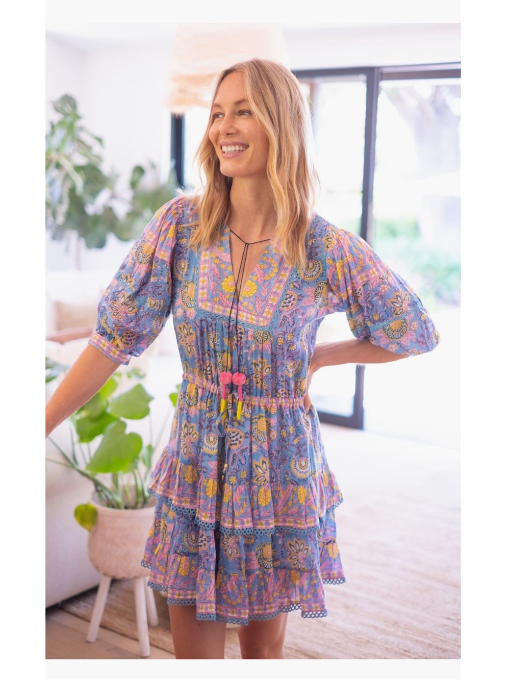 NWT Alicia Bell Kate Tiered Cotton and Silk Minidress Print Medium Dress - Picture 7 of 11